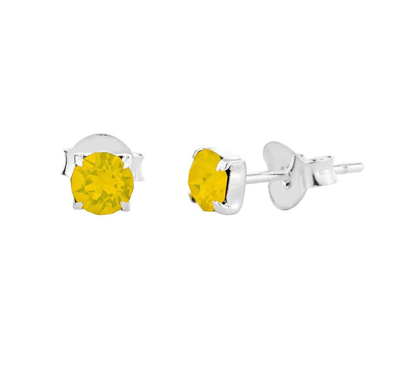 [Australia] - DTPsilver® 925 Sterling Silver SMALL Square Stud Earrings made with Round Glittering Crystals from Swarovski® Elements - Diameter: 4 mm - Many Colours to Choose from Yellow Opal 