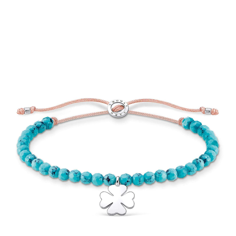 [Australia] - Thomas Sabo Turquoise Beads with Clover Silver 925 Sterling Silver Bracelet 13-20cm Length 