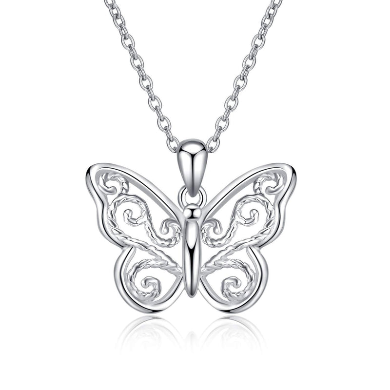 [Australia] - HARMONY BOLA Filigree Butterfly Necklace 925 Silver Celtic Pendant Cute Animal Jewellery Birthday Gift for Women Teen 