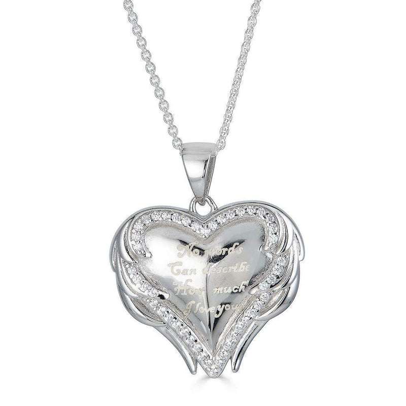 [Australia] - Little Treasures Sterling Silver CZ Angel Wing Heart No Words Can Describe How Much I Love You Pendant Necklace (Available Chain Length 16"- 18"- 20" - 22") 50.0 Centimetres 