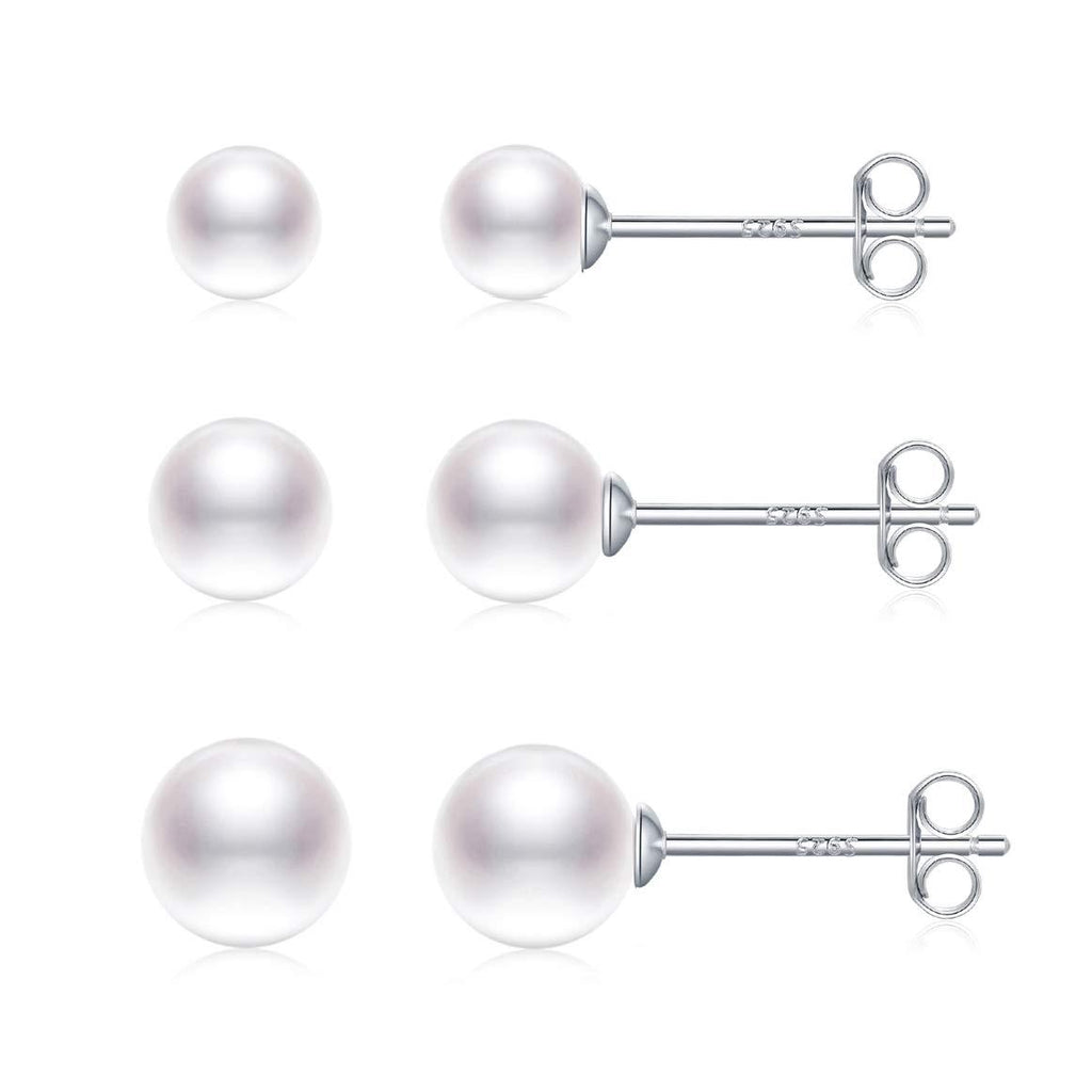 [Australia] - wynn's Silver Stud Earrings for Women, 3 Pairs 925 Sterling Silver Pearl Stud Earrings Set, Hypoallergenic Small Sleeper Cartilage Studs for Girls, Come with Silver Earring Backs, Size: 4/5/6 mm 