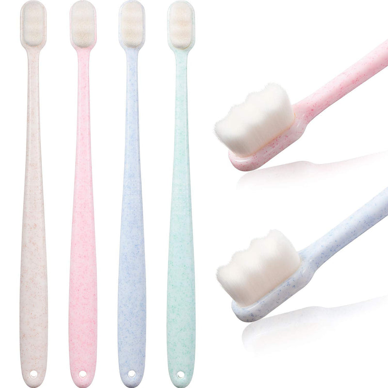 [Australia] - 4 Pieces Extra Soft Toothbrushes for Sensitive Gums 20000 Soft Bristle Toothbrush Micro Nano Manual Toothbrush for Fragile Gums Elderly Adult Kids Braces (Blue, Green, Pink, Beige) Blue, Green, Pink, Beige 