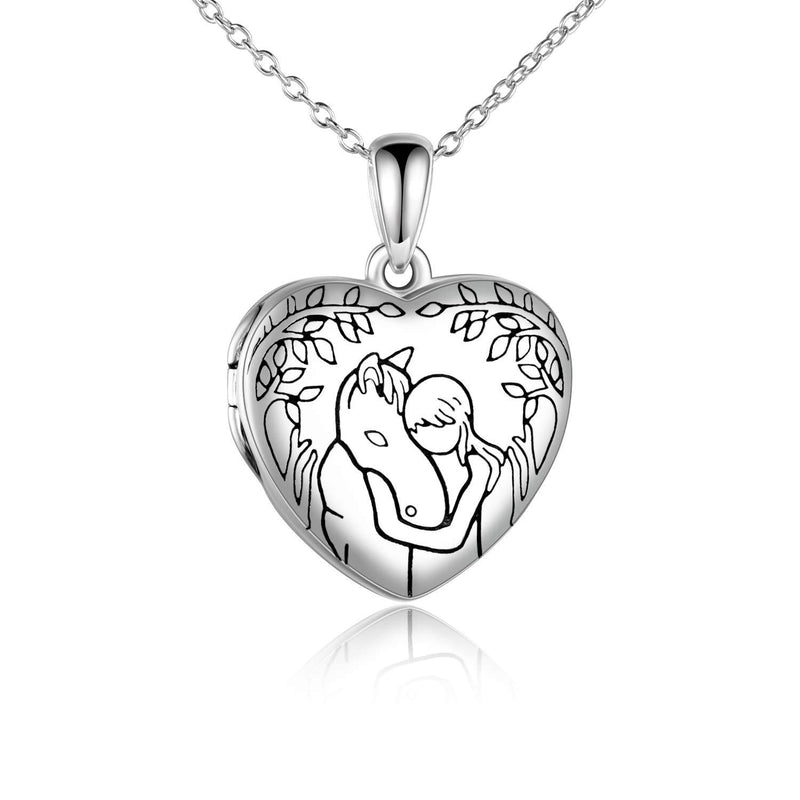 [Australia] - YFN Horse Pendant Necklace Gifts Locket Necklace that holds pictures for Family Girlfriend Friends (Horse with Girls Locket Necklace) Horse Locket Necklace 