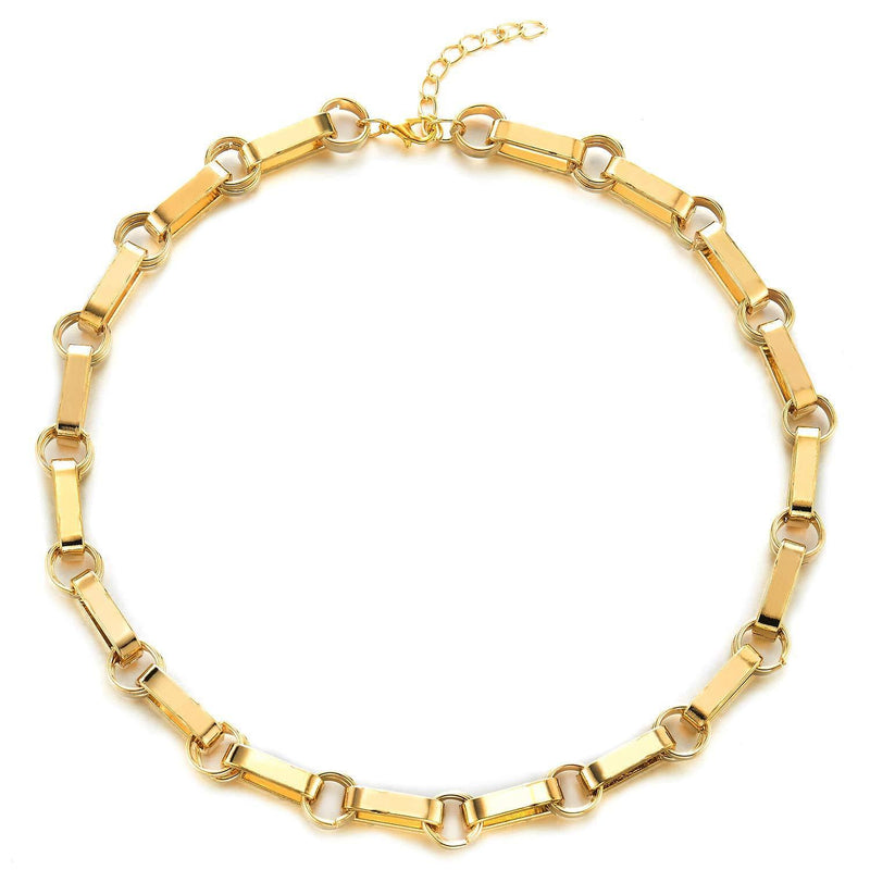 [Australia] - COOLSTEELANDBEYOND Large Gold Color Choker Collar Statement Necklace, Double Circles Oval Link Chain, Light Weight 
