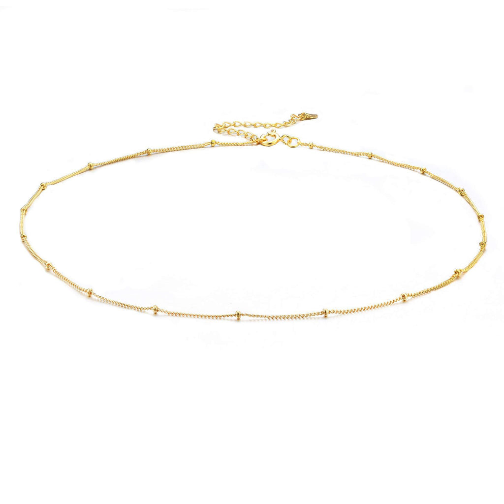 [Australia] - Milacolato Gold Tone Choker Necklace 925 Sterling Silver 18K Gold Plated Dainty Satellite Necklace Beaded Chain Choker Layering Choker Necklace for Women 