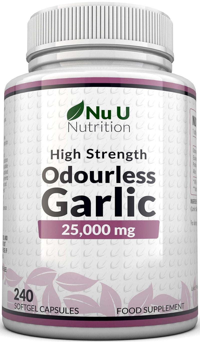 [Australia] - Garlic Capsules Odourless 25,000mg, 240 Softgel Capsules High Strength Garlic Supplement, 8 Month Supply - Deodourised Premium Garlic Oil Extract from Allium Sativum, Provides 6mg of Allicin 