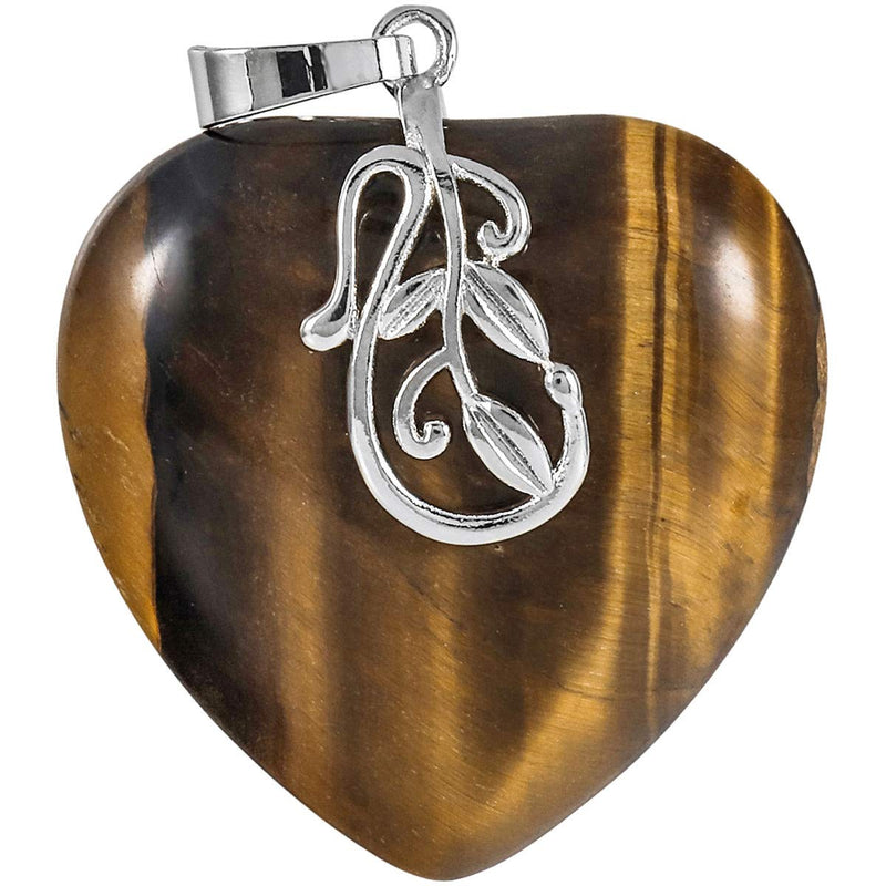 [Australia] - Nupuyai Healing Crystal Heart Pendant Necklace for Women, Leaves Charm Reiki Chakra Stone Pendant with Chain 50cm #1-Tiger’s Eye 