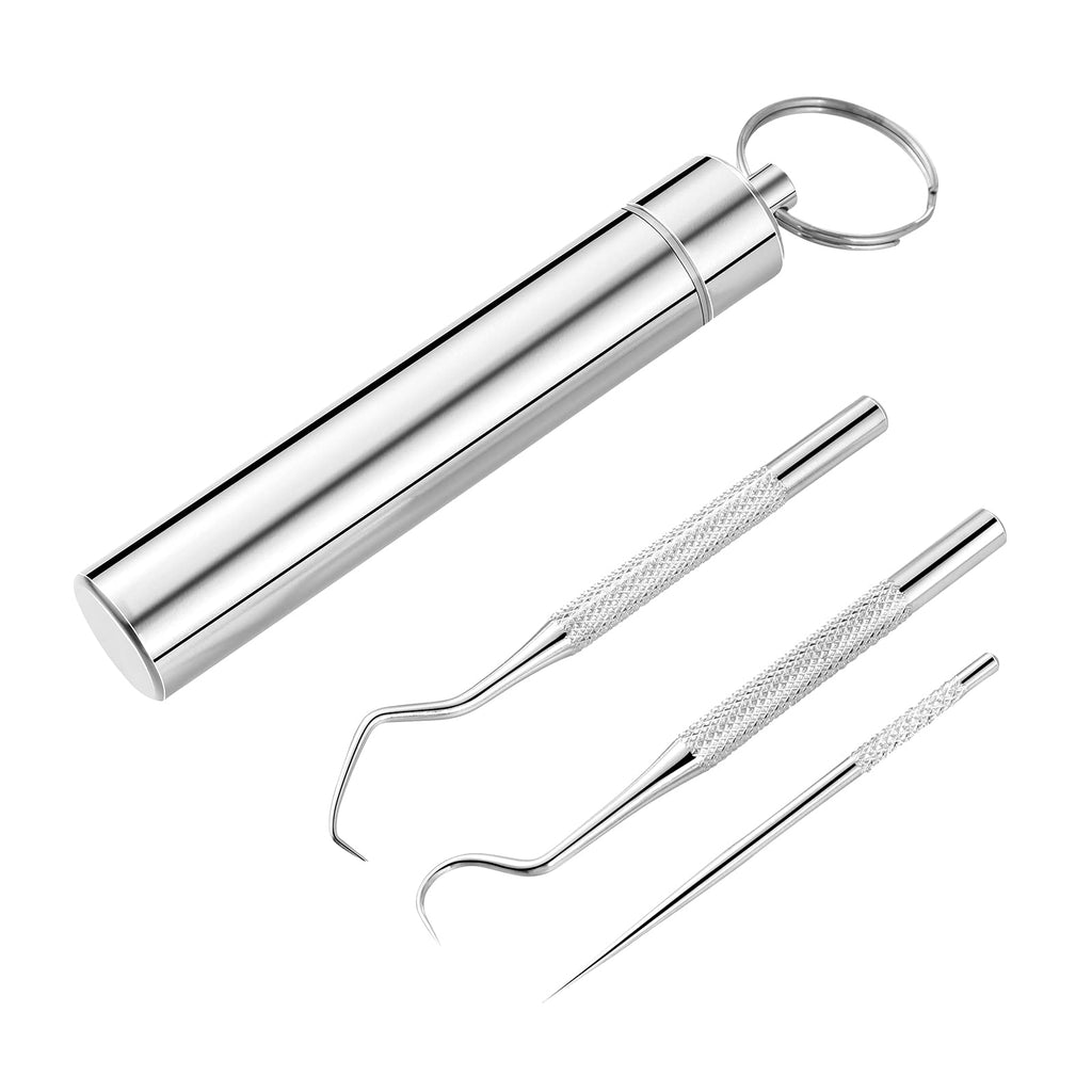 [Australia] - Milisten 3pcs Stainless Steel Toothpicks Cleaning Tooth Hook Scraper Portable Toothpick with Keychain Box for Home Travel 