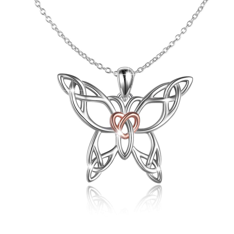 [Australia] - WINNICACA Celtic Knot Charm Butterfly Pendant Necklace S925 Sterling Silver Celtic Necklace Jewellery Gifts for Women Girlfriend Pink 