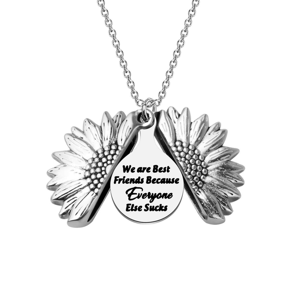 [Australia] - We are Best Friends Because Everyone Else Sucks Engraved Necklace Sunflower Locket Necklace for Women 