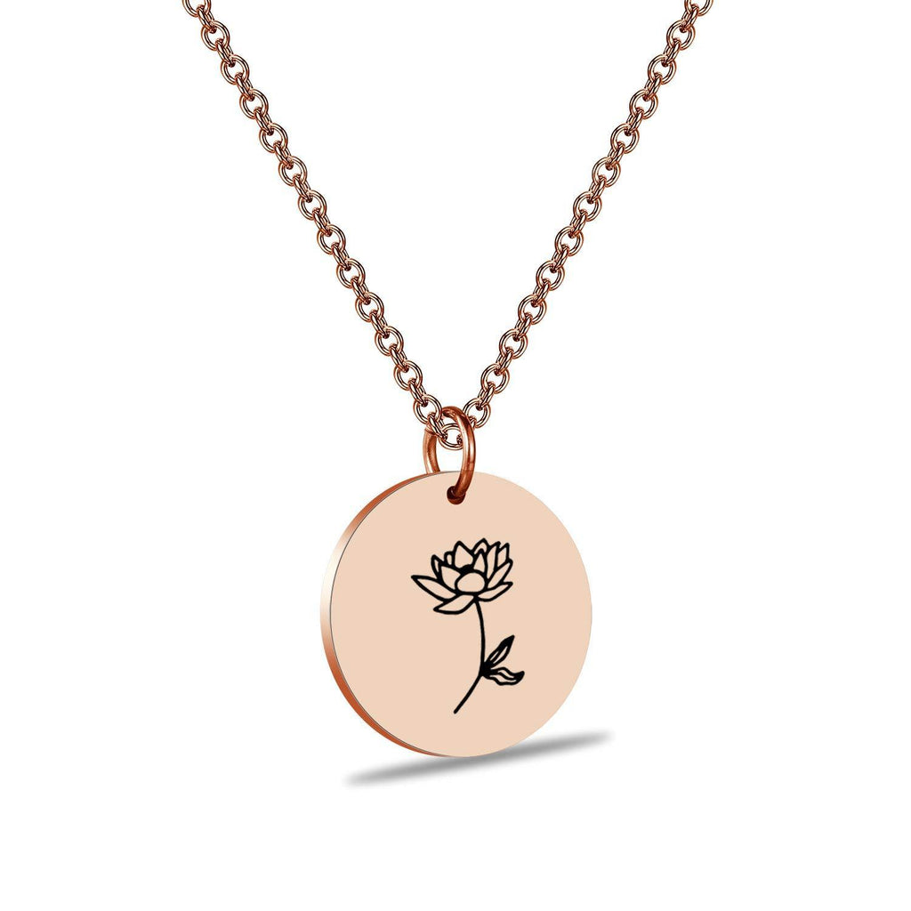 [Australia] - Rose Gold Birth Flower Pendant Necklace Flowers of The Month Gift Birthday Gift for Her Rg-july-waterlily 