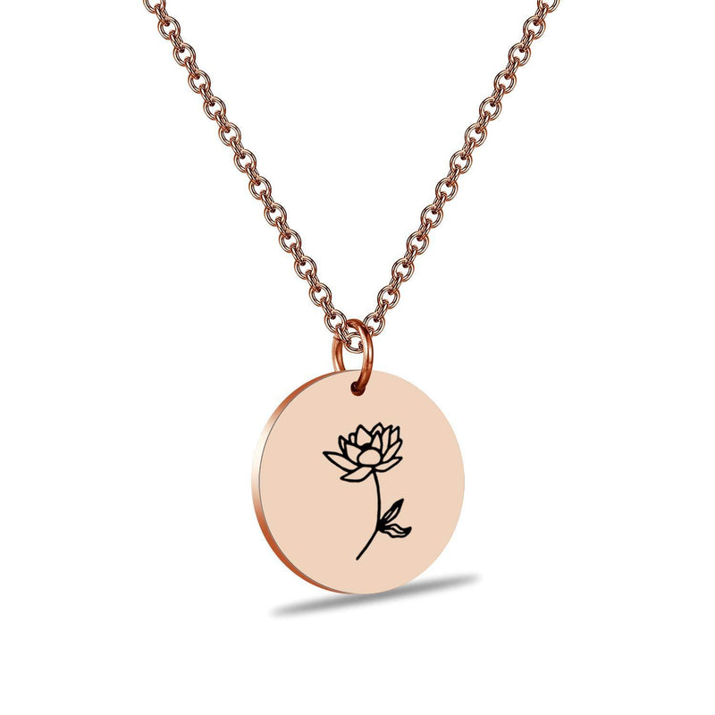 [Australia] - Rose Gold Birth Flower Pendant Necklace Flowers of The Month Gift Birthday Gift for Her Rg-july-waterlily 