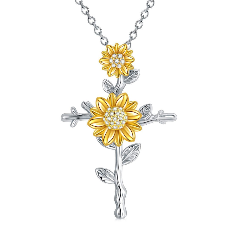 [Australia] - Cross Pendant Necklace 925 Sterling Silver Jewellery Gift for Women Sunflower 