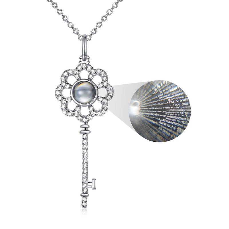 [Australia] - HARMONY BOLA 925 Sterling Silver I Love You Necklace 100 Language Love Memory Projection Clavicle Pendant Jewellery Anniversary Birthday Gift for Women Girlfriend key 