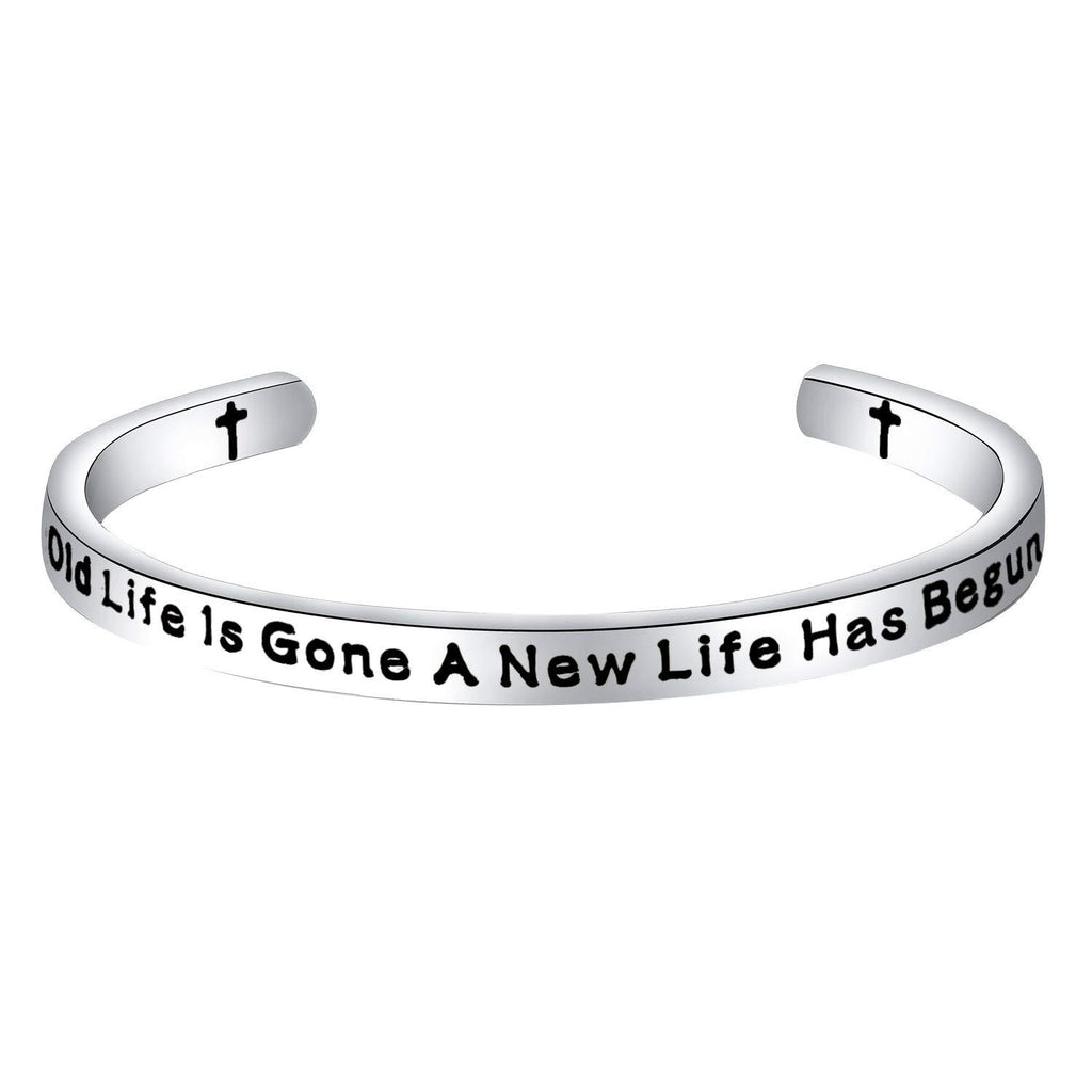 [Australia] - MYSOMY Bible Verse Bracelet Inspirational Quotes Bracelet The Old Life Is Gone A New Life Has Begun Religious Motivation Bracelet Christian Cross Jewelry The Old Life cuff 