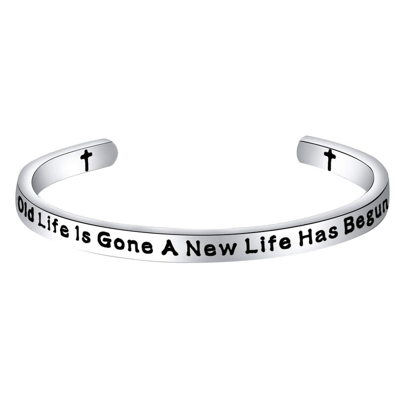 [Australia] - MYSOMY Bible Verse Bracelet Inspirational Quotes Bracelet The Old Life Is Gone A New Life Has Begun Religious Motivation Bracelet Christian Cross Jewelry The Old Life cuff 