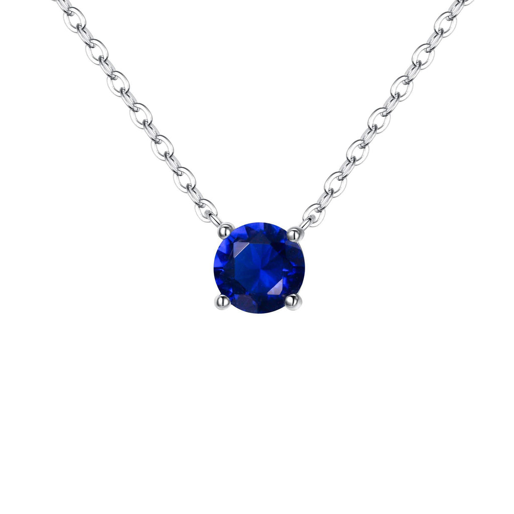 [Australia] - FANZE Birthstone Necklace 925 Sterling Silver Cubic Zirconia Round Cut Birthstone Pendant Necklace Gift for Women Mother Friends Blue Silver-tone 
