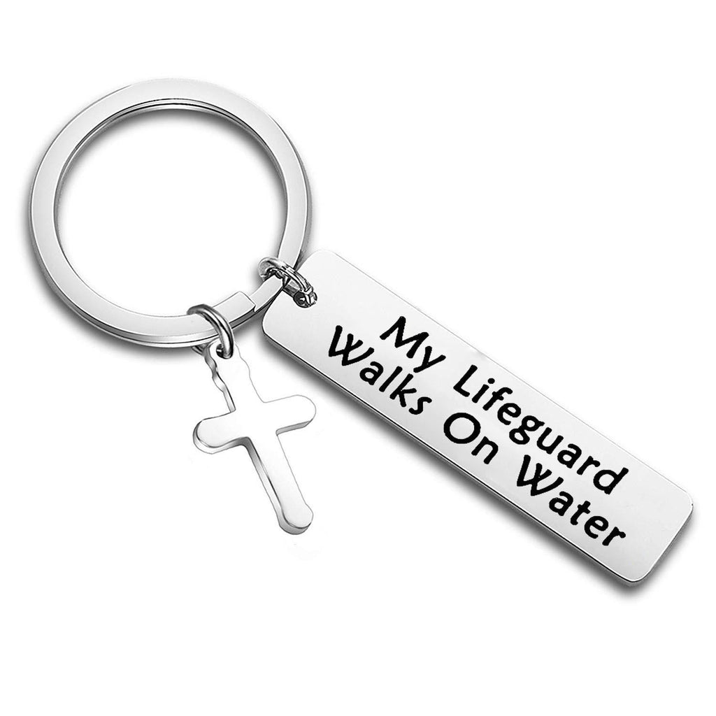 [Australia] - MYSOMY Christian Keychain Gift Cross Keychain My Lifeguard Walks on Water Religious Faith Jewelry Christening Gift Baptism Gift My Lifeguard key 