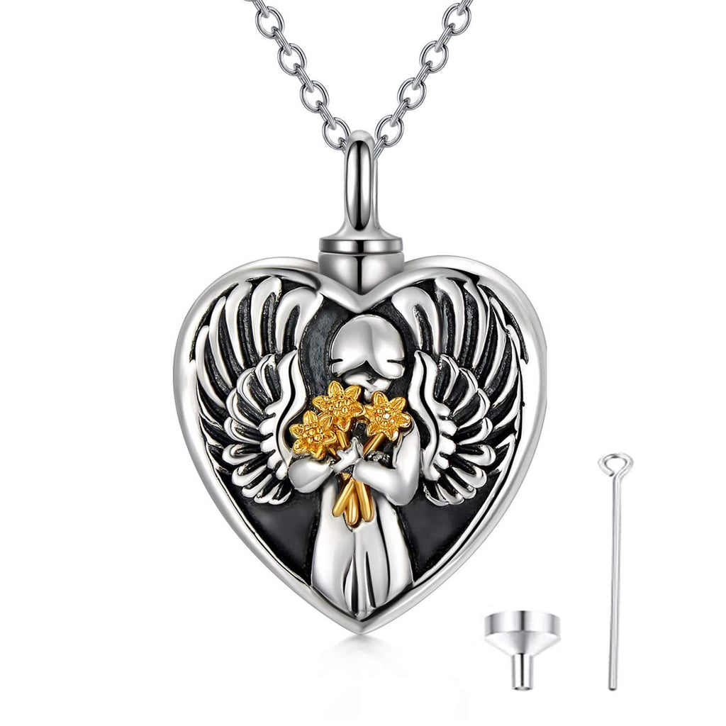 [Australia] - HARMONY BOLA 925 Sterling Silver Angel Pendant Heart Shape Cremation Urn Necklace for Ashes Guardian Angel Jewellery Mother and Daughter Birthday Gift for Women Mum A 