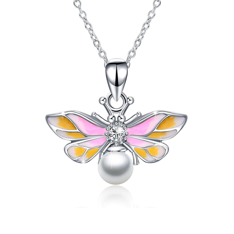 [Australia] - WINNICACA Bee Pearl Pendant s925 Sterling Silver Honeybee Bumble Bee Queen Bee Charms Necklace Manchester Bee Pendant for Women Girlfriend Gifts White 
