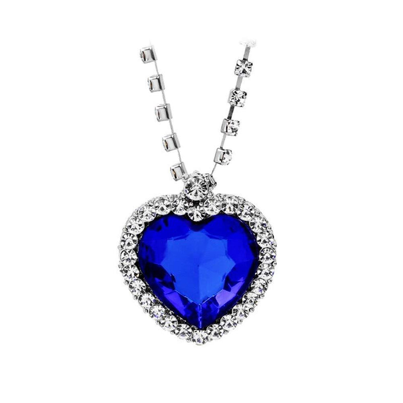 [Australia] - ZBOMR Titanic Heart of The Ocean Neckalce, Royal Blue Crystal Created Sapphire Pendant with Silver Plated Necklace Jewelry 