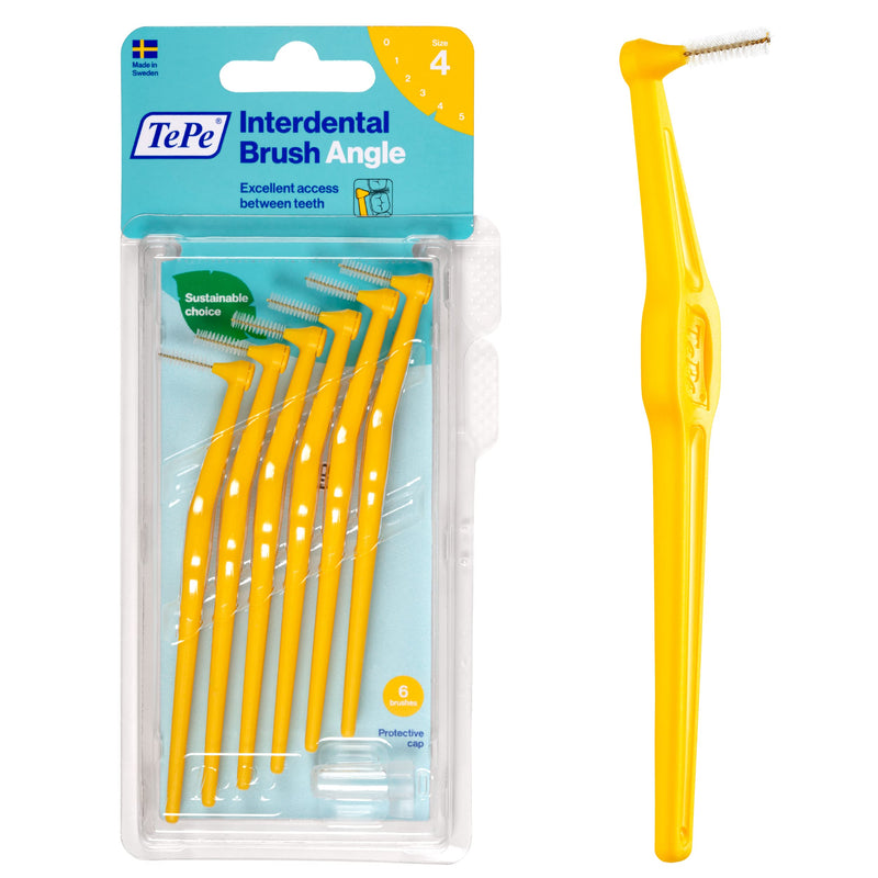 [Australia] - TePe Angle Yellow Interdental Brushes (0.7mm - Size 4) / Easy and simple interspace cleaning with long handle and angled neck - 6 Count (Pack of 1) 6 Count (Pack of 1) 