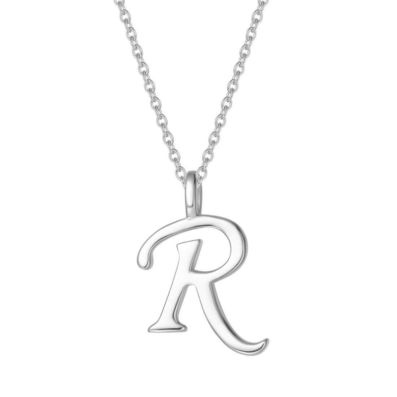 [Australia] - 925 Sterling Silver Initial Alphabet Necklace with Letter A-Z Name Pendant for Women Girls Teenagers Friends with Gift Jewellery Box - Chain Length: 16 + 2 Inch R 