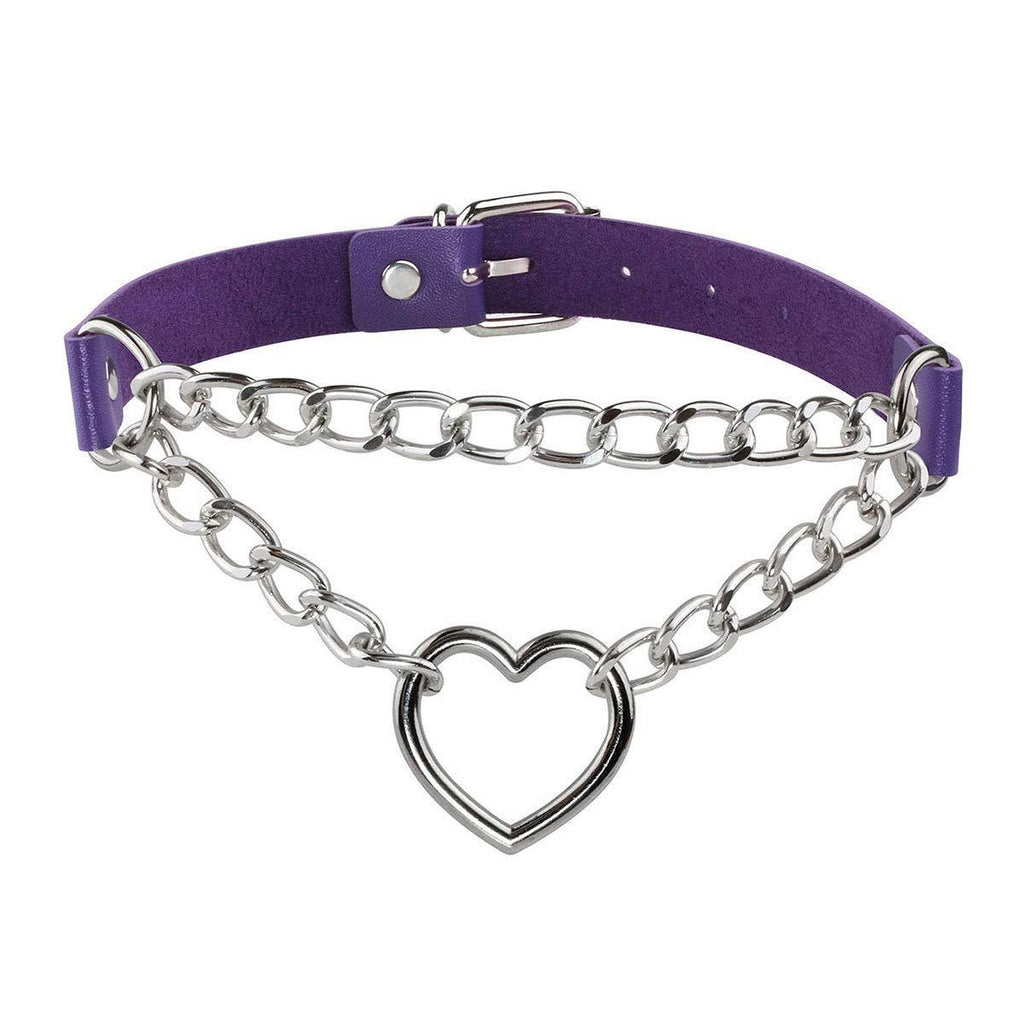 [Australia] - Eigso Pop Punk Collar Choker Vintage Retro Steampunk Dark Goth Style Heart Chains Necklace for Women Purple 