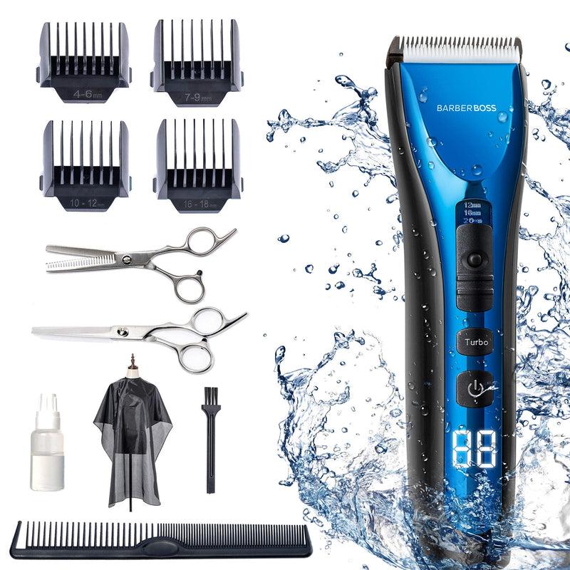 [Australia] - BarberBoss Professional Hair Clippers for Men Kids Family, Waterproof Hair Trimmer Cordless Rechargeable Led Display Three Speed Adjustment Electric Ceramic Blades Hair Clippers Beard Trimmer Cordless 