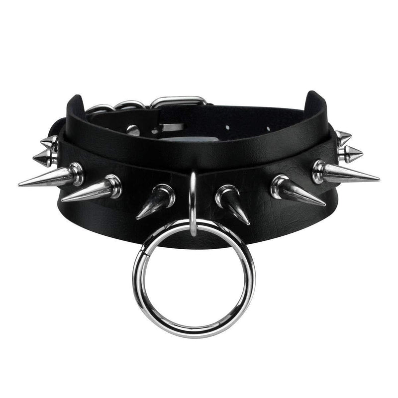 [Australia] - Eigso PU Leather Chokers Necklace for Women with O-Ring Spiker Rivet Vintage Punk Rock Retro Style Black 