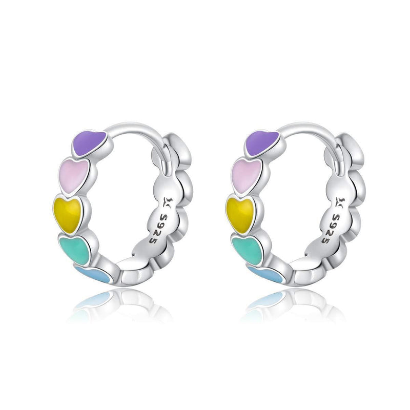 [Australia] - Qings Colorful Oil Drop Small Hoop Earrings 925 Sterling Silver Simple Style Charm Earrings the Surprise Gift for Wife and Girlfriend 
