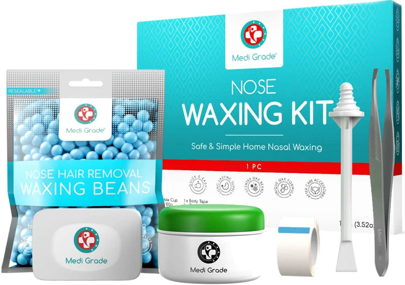 [Australia] - Medi Grade Nose Waxing Kit for Men & Women With 50x Nose Wax Sticks. 100g Nose Hair Wax Kit Including Skin Tape, Tweezers, Towel, Microwavable Cup & Storage Bag - Easy & Safe Nose wax kit 