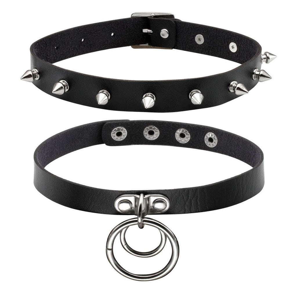 [Australia] - Eigso Black Vintage Punk Choker for Women Goth Retro Style O-rings Chains Necklace Collar Adjustable #4 Black: 2 pieces 