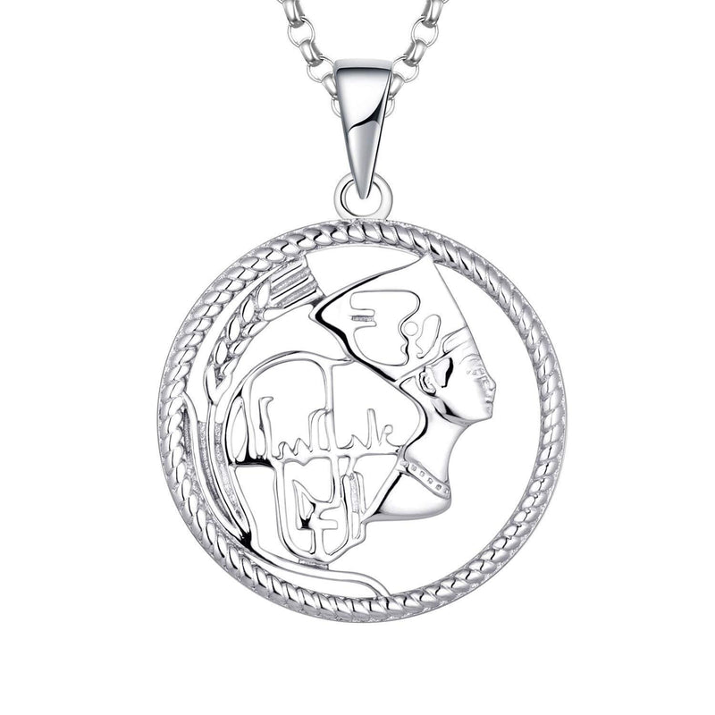 [Australia] - JO WISDOM Women Nefertiti Necklace,925 Sterling Silver Egyptian Queen Pharaoh Pendant Necklace 