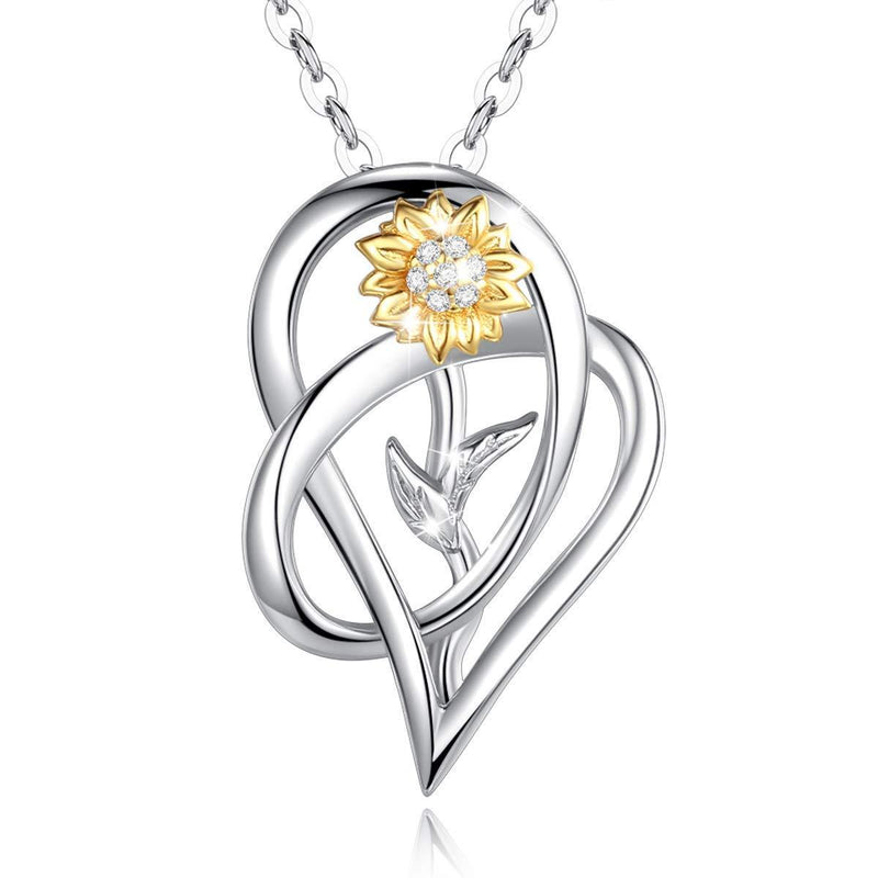 [Australia] - Sunflower Necklace You Are My Sunshine, Aeonslove Gold Cute Sun Flower Heart Pendant Chain Silver Jewellery Gifts For Women Her Girls Daughter Sister Birthday Christmas Xmas Thanksgiving Sunflower Heart Necklace 
