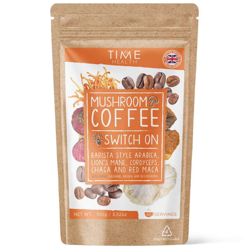 [Australia] - Mushroom Coffee Blend (Instant) - 100g - 40 Servings - Arabica Coffee, Lion's Mane, Cordyceps, Chaga & More - Natural Energy & Focus - UK Made - 5% Micro Ground Coffee 