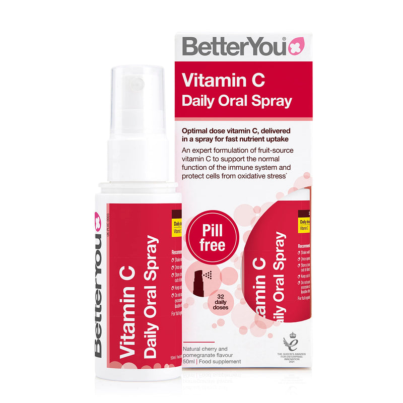 [Australia] - BetterYou Vitamin C Daily Oral Spray | Selenium, Vitamin B2 and Green Tea Extract | 100mg per daily serving | Natural Cherry and Pomegranate Flavour | 25ml 