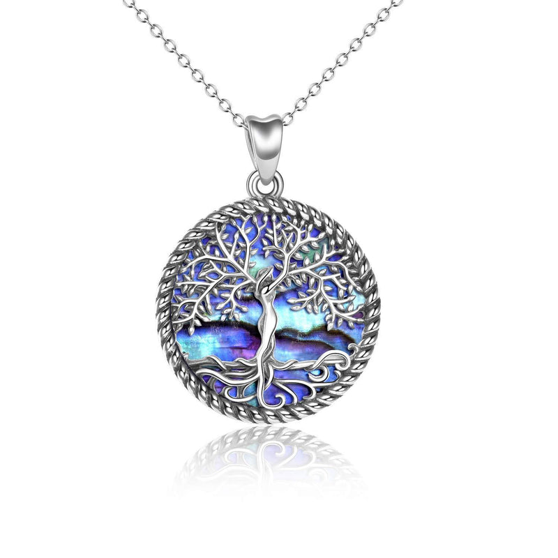 [Australia] - YAFEINI Tree of Life Necklace Sterling Silver Abalone Shell/Crystal/Mother of Pearl/Turquoise/Malachite Family Tree of Life Jewelry for Women Men Gifts A-colorful Abalone Tree 