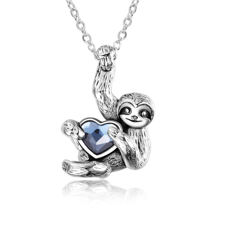 [Australia] - YAFEINI Sloth Gifts 925 Sterling Silver Sloth Necklace Heart Crystal Sloth Pendant Jewellery for Women Men Blue Crystal 