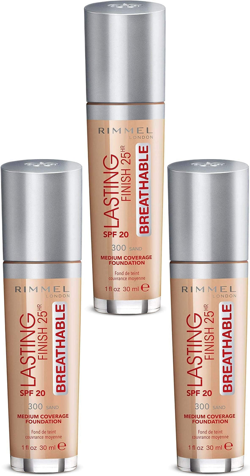 [Australia] - Rimmel Lasting Finish Breathable 300 Sand Foundation, 3 Pack (3 x 30ml) 