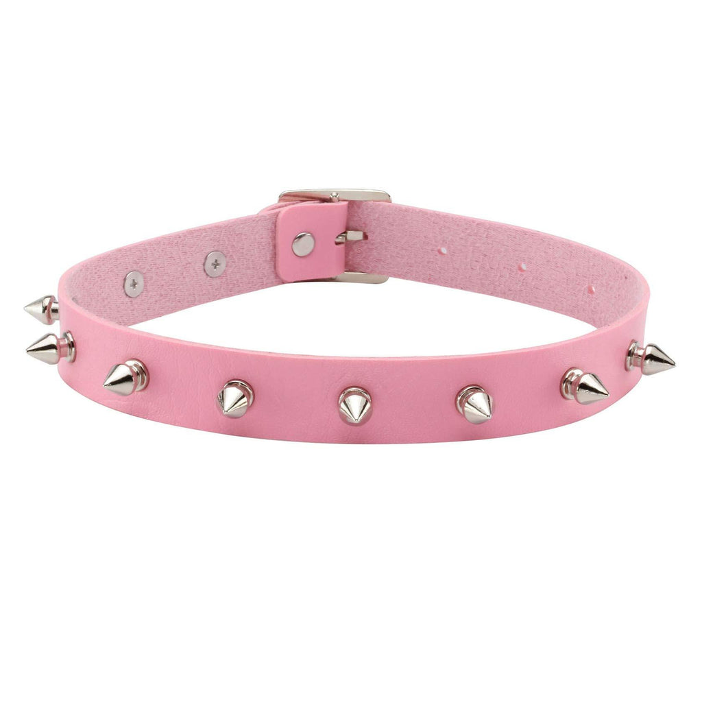 [Australia] - JJDreams Vintage Punk Goth Studded Rivet PU Leather Collar Choker Necklace for Women Adjustable E: Pink Pu + White Rivet 