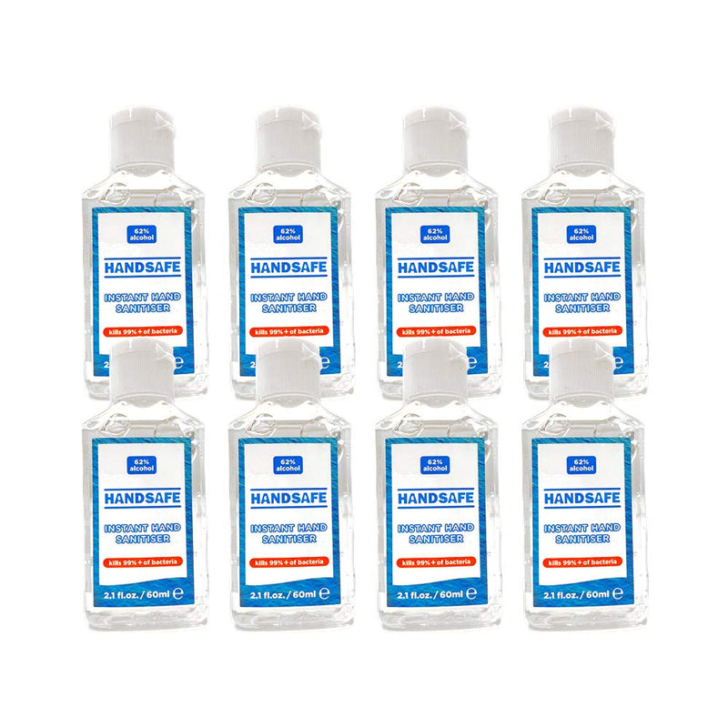 [Australia] - 8 x 60ml Instant Hand Sanitiser Gel from Handsafe, Multipack, Kills 99.9%+ of Bacteria, Alcohol Based, Medical Grade 8 Pack 