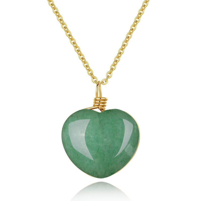 [Australia] - coai Womens Slider Chain Love Heart Stone Pendant Necklace Green Aventurine 