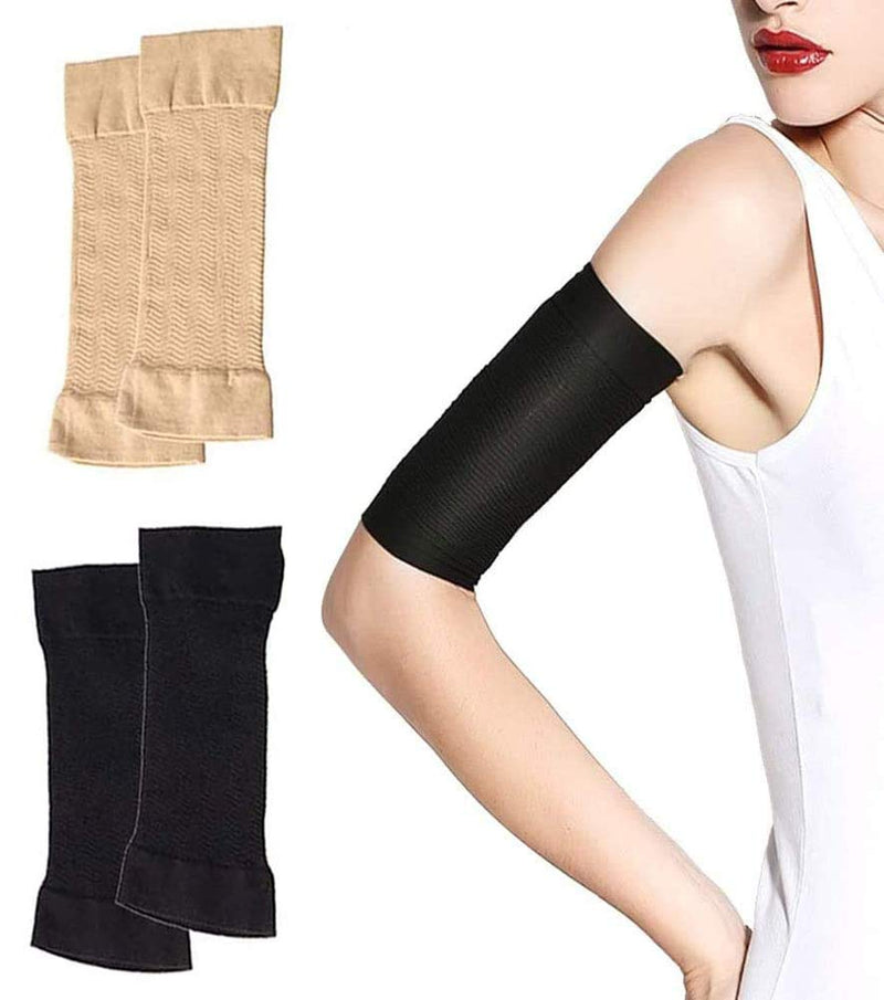 [Australia] - 2 Pairs Arm Slimming Shaper Arm Compression Sunscreen Wrap Sleeve for Women Weight Loss Upper Arm Shaper Helps Lose Arm Fat Toneup Arm Shaping Sleeves for Beauty Women 