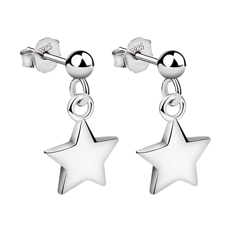 [Australia] - Meyiert 925 Sterling Silver Ball Dangle Drop Simple Star Stud Earrings for Women (with Gift Box) White 