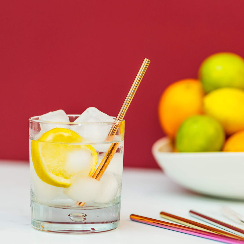 [Australia] - Reusable Metal Straws Mini's Set of 4 | Stainless Steel | Eco Friendly | Coloured Cocktail Straws | Short Reusable Straws | Rainbow Rose Gold Silver 