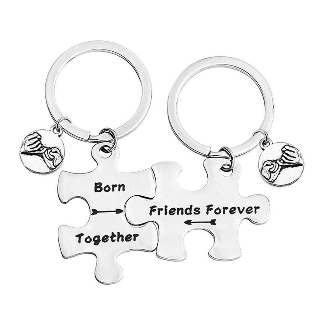 [Australia] - MYOSPARK Born Together Friends Forever Puzzle Piece Keychain Set Bracelet Gift for Twin Sisters Brothers BFF Born Together Set 