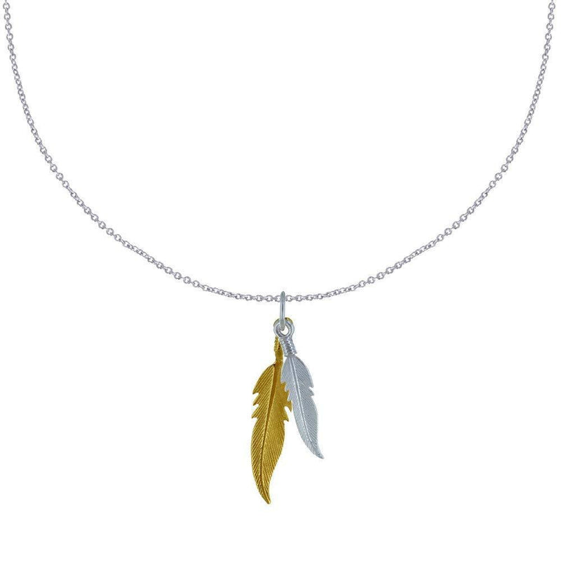 [Australia] - Les Poulettes Jewels - Sterling Silver and Golden Silver Necklace Two Feathers 42.0 Centimetres 