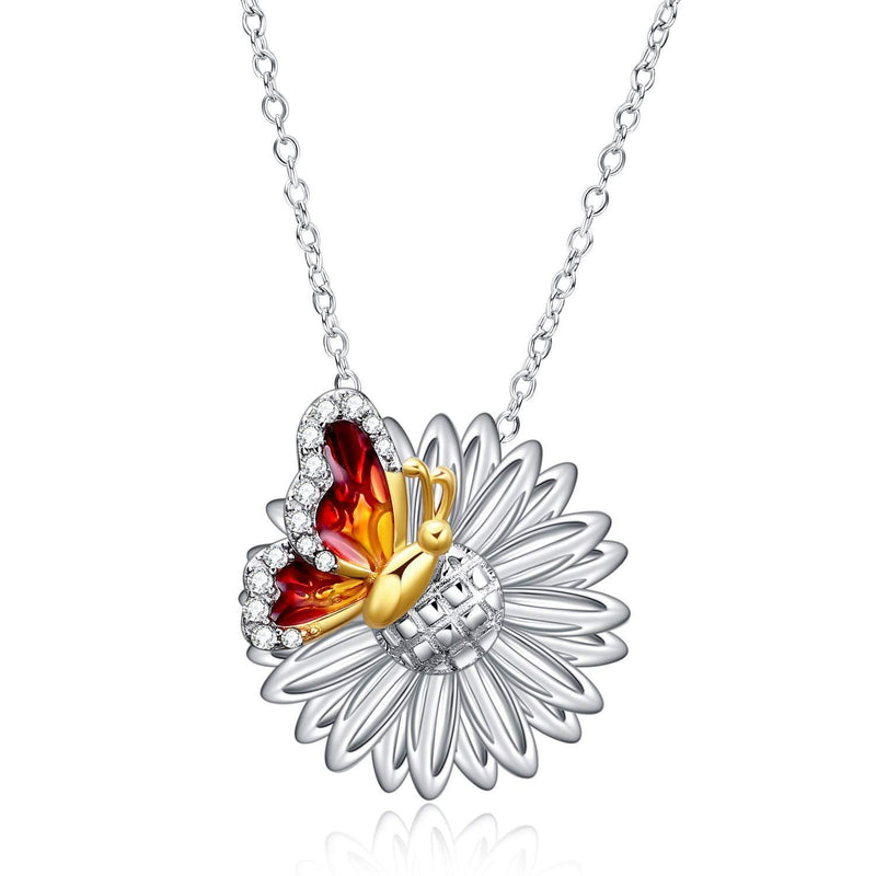 [Australia] - Butterfly Necklace Sterling Silver Gold Plated Sunflower Pendant Necklace with Butterfly Jewellery Gifts Coffe Color 
