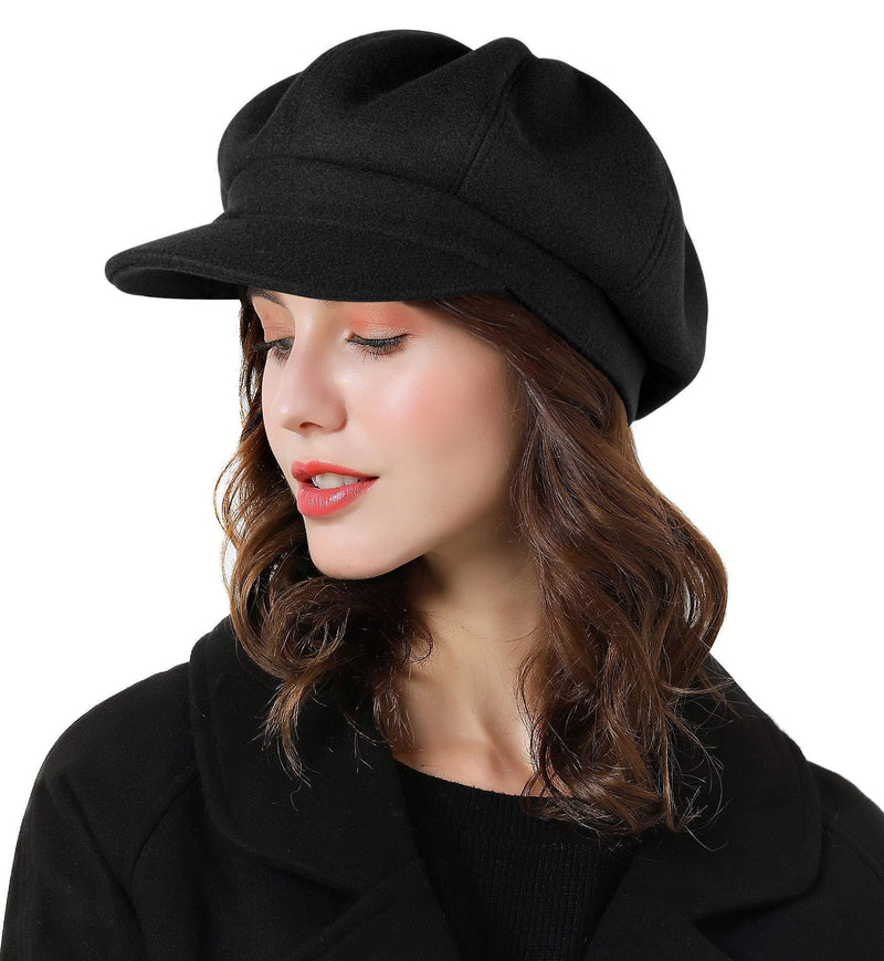 [Australia] - Superora Women Beret Newsboy Hat French Cap Wool Classic Autumn Spring Winter Hats Black One Size 
